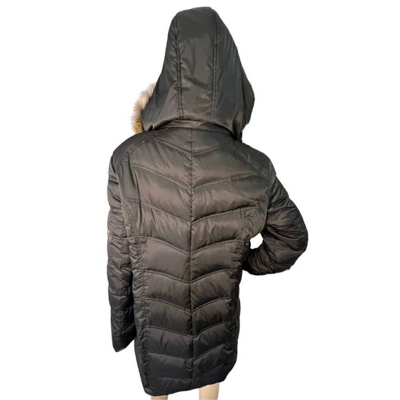 Kenneth Cole Reaction Long Winter Coat With Faux Fur Trimmed Hood - Picture 4 of 5